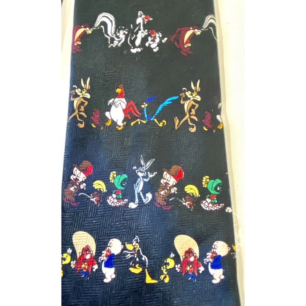 Vintage Looney Tunes Tie Black Polyester 1997 Warner Bros Novelty - Picture 1 of 3